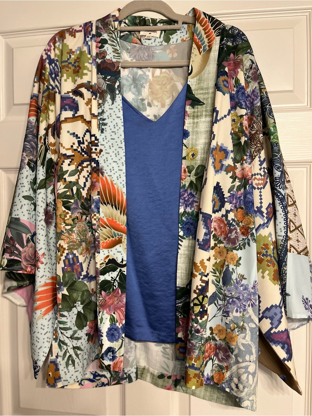 Cost Plus World Market Multicolor Floral Patchwork Open-Front Kimono w/Camisole
